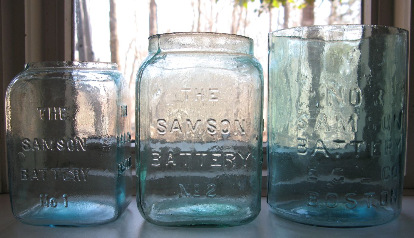Three Samson Battery Jars in 3 sizes
