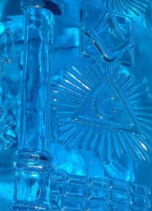 blue repro Masonic flask